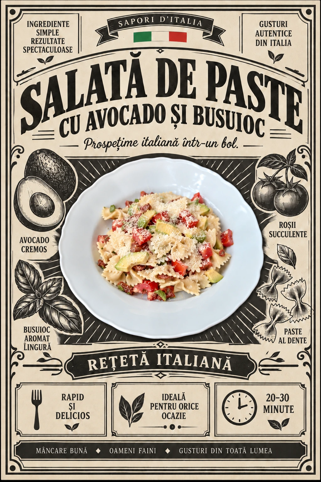 Paste cu avocado și busuioc