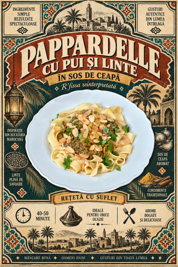 Pappardelle cu pui și linte în sos de ceapă – R’fissa reinterpretată