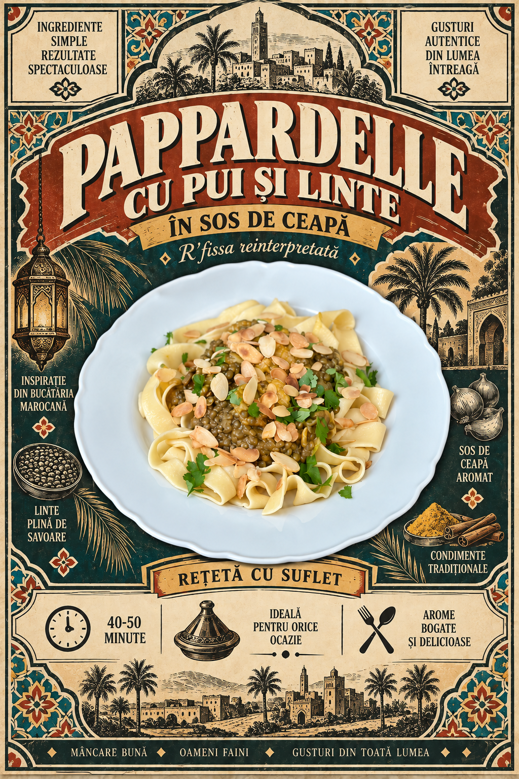Pappardelle cu pui și linte în sos de ceapă – R’fissa reinterpretată